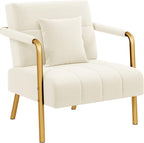 Yaheetech 30" W Modern Sofa Small Sofa Luxurious Velvet Fabric Couch with Gold-Tone Metal Arms and Legs for Living Room, Home Office, Studio Beige