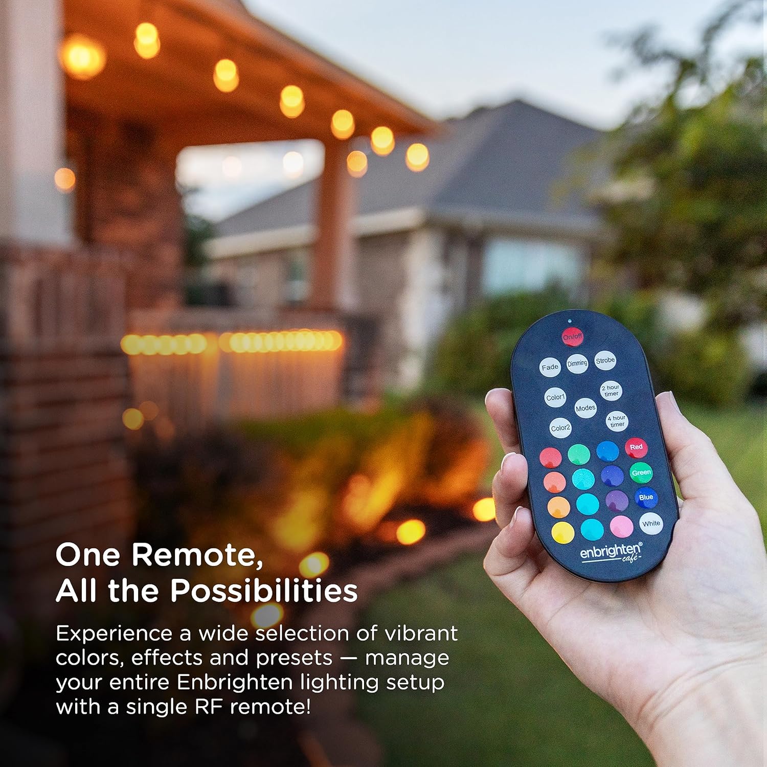 Enbrighten Vintage Outdoor String Lights, 48ft, 24 RGB Acrylic Bulbs, Weatherproof, RF Remote Control, Perfect for Holidays, Gameday, Parties, and More, 37790