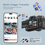 5K&64MP Digital Cameras for Photography&Video  Vlogging Camera for YouTube  Compact Camera with 64GB TF Card  WiFi and Wide-Angle & Macro Len  AUTOFOCUS 16X Zoom for Entry-Level User  Beginners（Black）