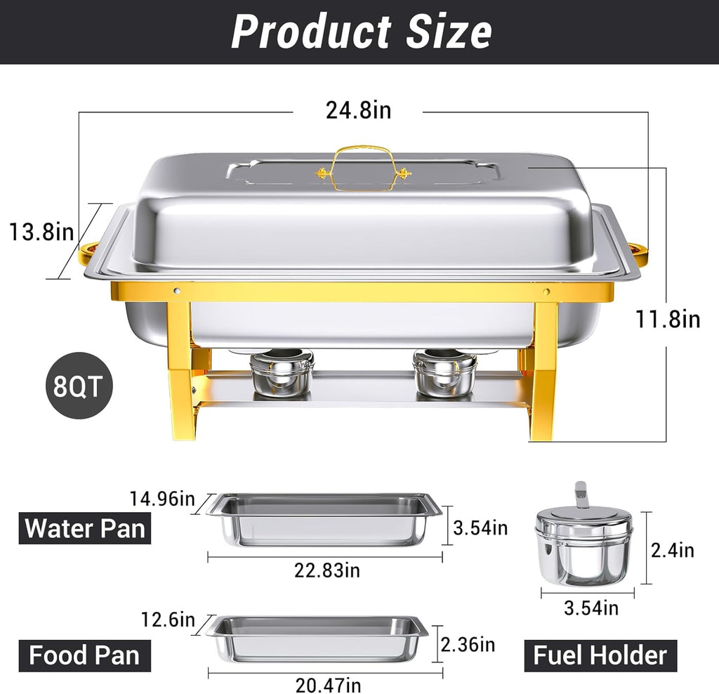Chafing Dishes for Buffet, 8 Qt High Grade Chafing Dish Buffet Set, Full Size Pan, Rolled-Edge Design Food Warmers for Parties, Buffet, Wedding, Birthday, Camping 4 Pack Half Gold