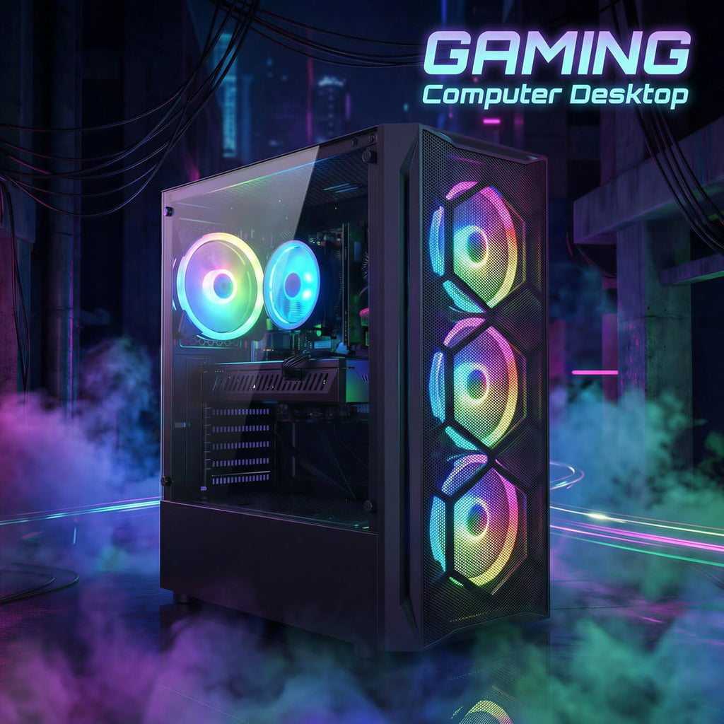 STGAubron Gaming PC Desktop Computer  Intel Core i7 up to 3.9GHz  Radeon RX 580 8G  16G RAM  512G SSD  WiFi 6  BT 5.0  RGB Fan x4  Windows 11 Home