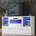 AMERLIFE 68" Fireplace TV Stand with 40" Fireplace, Modern High Gloss Fireplace Entertainment Center with LED Lights for TVs up to 78", TV Console with Glass Shelves for Living Room, White