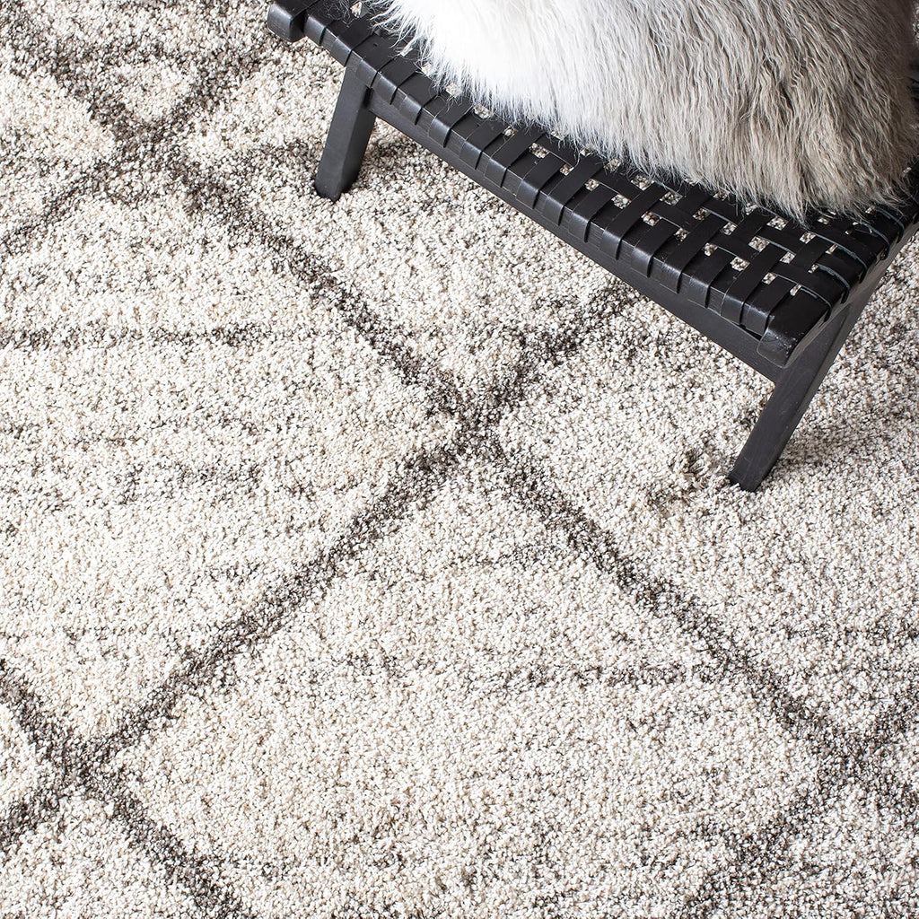 SAFAVIEH Hudson Shag Collection Area Rug - 9' x 12', Grey & Beige, Modern Trellis Design, Non-Shedding & Easy Care, 2-inch Thick Ideal for High Traffic Areas in Living Room, Bedroom (SGH281J)