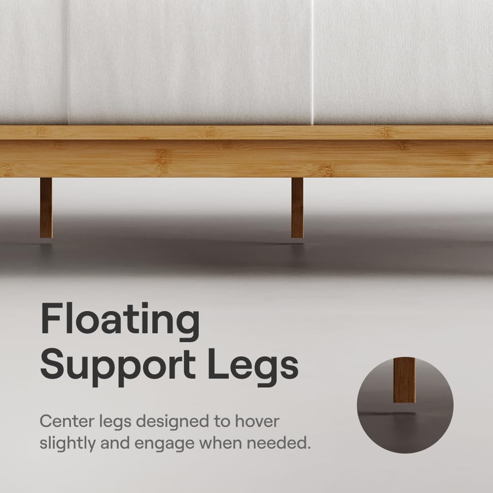 Nectar Bamboo Platform Bed Frame - Twin - Natural - Floating Center Support Legs - 12” Height - Easy Tool Free Set Up - Contemporary and Durable - Sturdy Wooden Support Slats - Holds Up to 500 Pounds