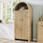 71" Tall Arched Kitchen Pantry, Modern Fluted Wood Storage Cabinet with Doors, 3 Adjustable Shelves, 6 Door Shelves, Organizer, Versatile Cupboard for Kitchen, Bathroom, Natural