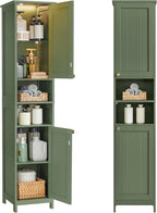 VASAGLE Tall Bathroom Cabinet with Lights, Slim Freestanding Bathroom Storage Cabinet with Adjustable Shelves, for Small Spaces, Modern, 15.7 Inches Wide, Forest Green UBBC766C01