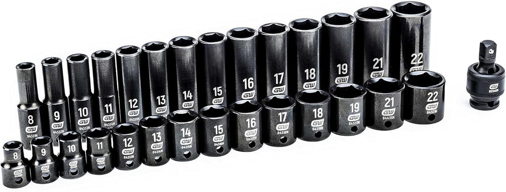 GEARWRENCH 29 Pc. 3/8" Drive 6 Pt. Impact Socket Set, Standard & Deep, Metric - 84925N