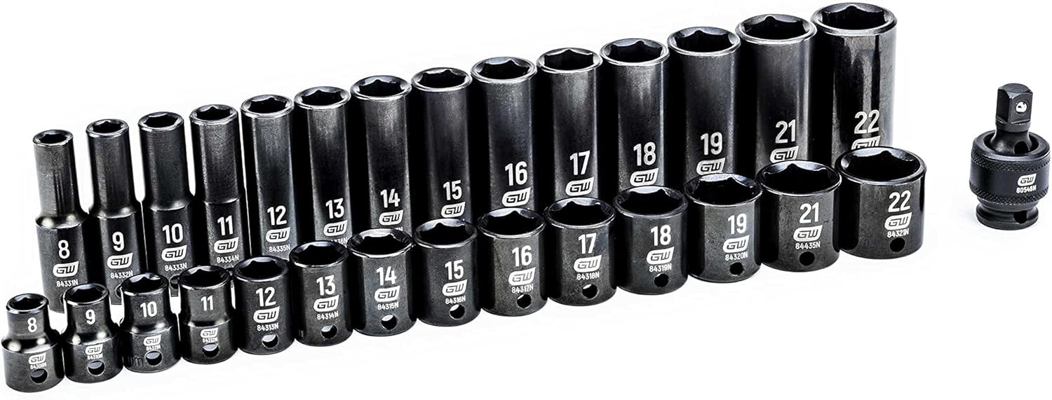 GEARWRENCH 29 Pc. 3/8" Drive 6 Pt. Impact Socket Set, Standard & Deep, Metric - 84925N
