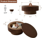 Round Coffee Table with Storage, Small Solid Wood Coffee Table for Living Room, Mid Century Modern Circle Center Tables for Small Space Apartment (31.5''D×14''H-Walnut)