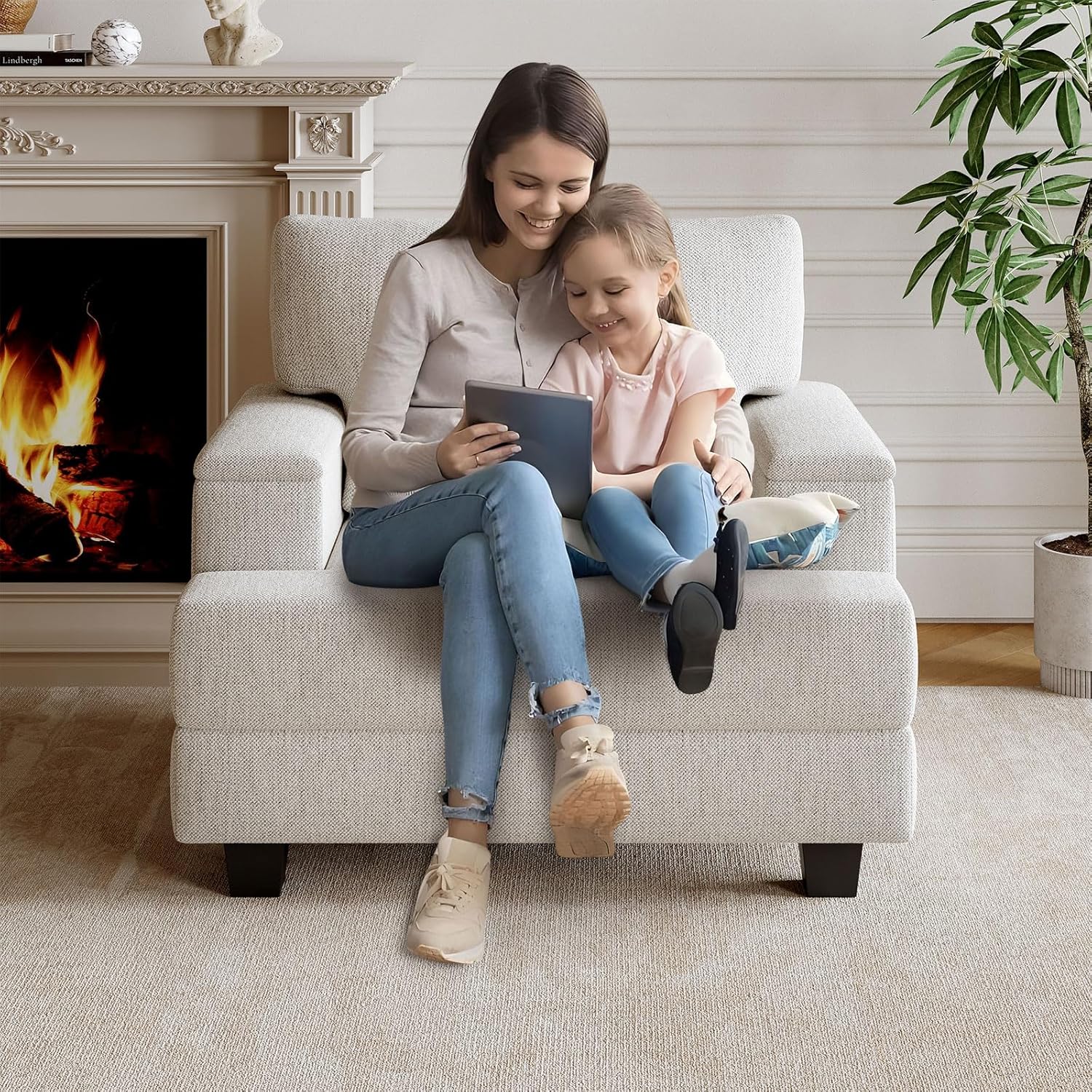 Oversized Accent Chair with Armrest Organizer,Comfy Living Room Chairs with 7.8'' Cushion,Upholstered Mid-Century Armchair,Large Reading Chair for Bedroom Living Room,Office,Chenille