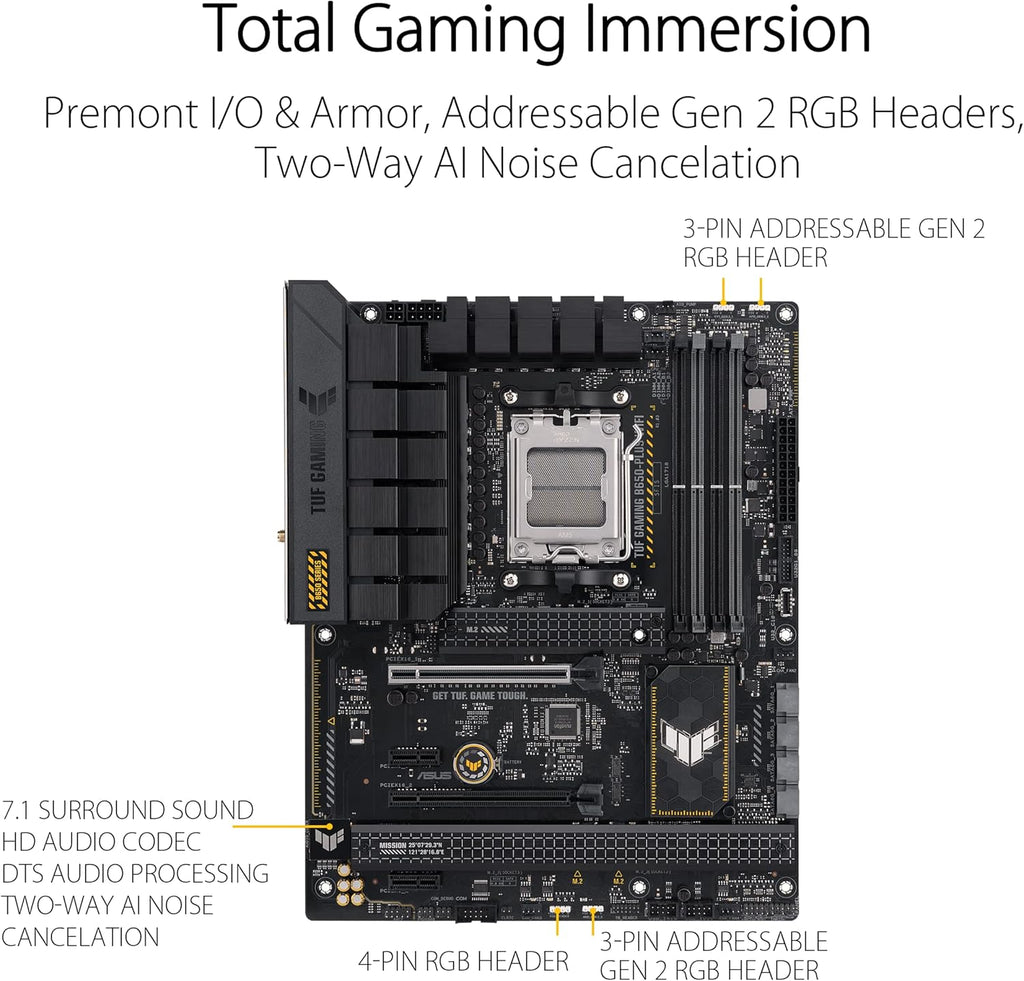 ASUS TUF Gaming B650-PLUS WiFi AMD B650 AM5 Ryzen™ Desktop 9000 8000 and 7000 ATX Motherboard, 14 Power Stages, PCIe® 5.0 M.2, DDR5 Memory, WiFi 6 and 2.5 Gb Ethernet, USB4® Support Aura Sync