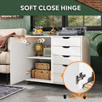 5-Drawer Wood Drawer Cabinet, Office Storage Cabinet with Adjustable Shelf & Wheels, Printer Stand for Home Office, White, 15.7" D x 30.7" W x 25.4" H