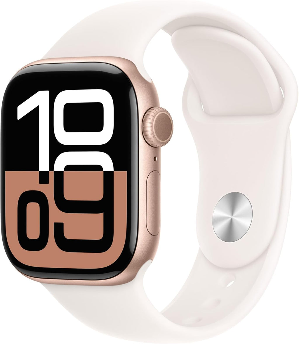 Apple Watch Series 10 GPS + Cellular  42mm - Rose Gold Aluminum Case with Starlight Sport Band  S/M (Renewed)