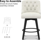 Counter Height Bar Stools Set of 2, Modern Swivel Barstools with Back and Wood Legs, Linen Fabric Upholstered Counter Height Stools, 26" H Kitchen Island Stools, Home Bar, Pub, Ivory