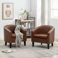 KINWELL 29" W Faux Leather Barrel Chairs Set of 2, Modern PU Upholstered Tufted Club Chairs with Nailhead Trim, Small Armchairs Accent Chairs for Living Room Bedroom Apartment Lounge Nursery, Brown