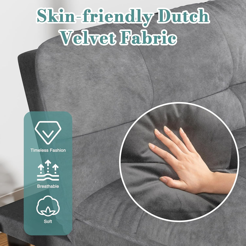 SUNLEI Small Futon Sofa Bed, Folding Futon Bed Sleeper Couch Recliner for Living Room, Convertible Cloud Sofa Couch with Adjustable Backrest for Apartment & Office Velvet, Parloma