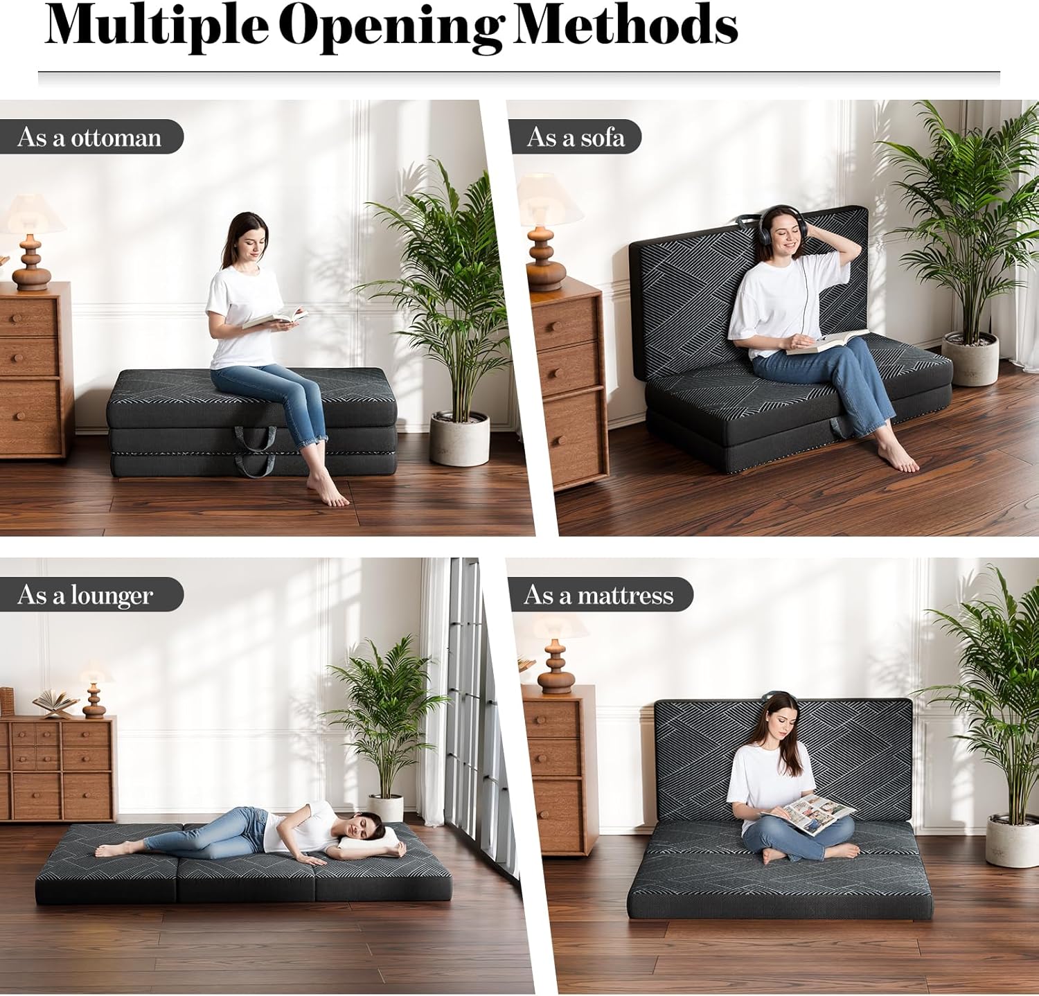 Tri Folding Mattress King Size - Foldable Mattress Trifold Memory Foam Mat with Washable Cover, Handle & Non-Slip Bottom Portable Foldable Floor Sofa Bed for Travel Camping Guest - 6 Inch, 80"x76"x6"