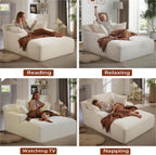 50" W Chaise Lounge Chair Indoor, Oversized Upholstered Corduroy Boneless Sofa Bed with 3 Pillows, Deep Seat Sleeper Reading Chair Cloud Couch for Living Room, No Assembly Required