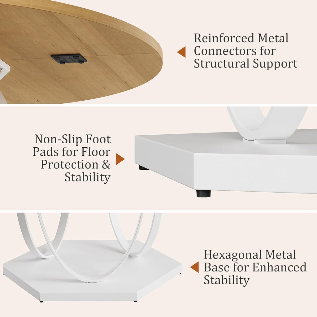 47.2" Round Dining Table for 4-6, Circle Kitchen Table with Open Storage Shelf, Modern Wooden Dinner Table with Metal Pedestal Base, Dining Room Tables for Kitchen Small Space, Natural Wood
