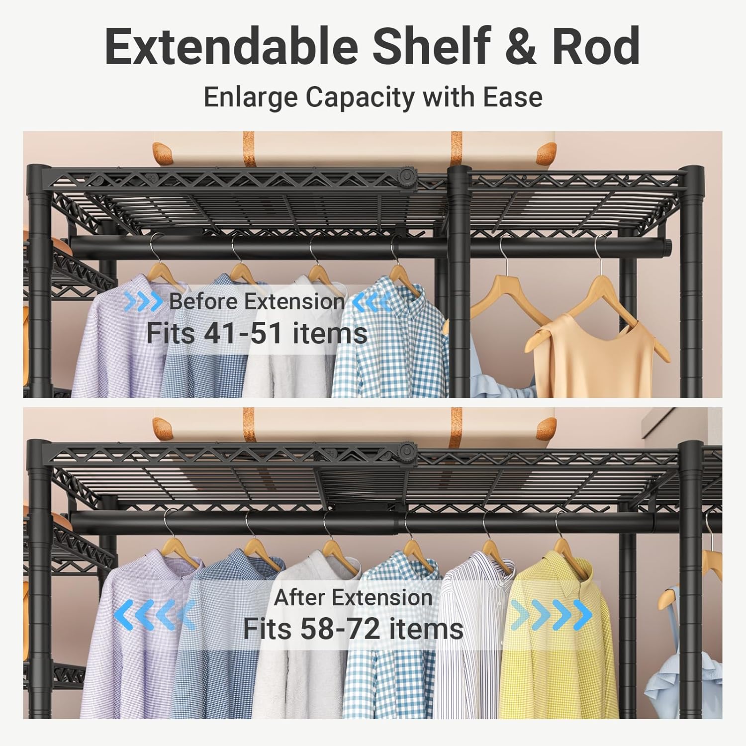 VIPEK X5 Extra Large Expandable Clothes Rack Adjustable from 7'8" to 10'5", Reach-in Closet Metal Clothing Racks Walk-in Freestanding Wardrobe Portable Closets, Black