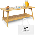 TelTopia Compact Folding Coffee Table – Foldable Collapsible Bamboo Table for Small Living Rooms, Apartments & Dorms – Portable with Removable Shelf & Bag