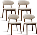 Farmhouse Dining Chairs Set of 4, Mid Century Modern Wooden Dining Room Chairs, Farmhouse Fabric Upholstered Kitchen Dinner Chairs for Living Room Restaurant Cafe, Walnut/Warm Grey