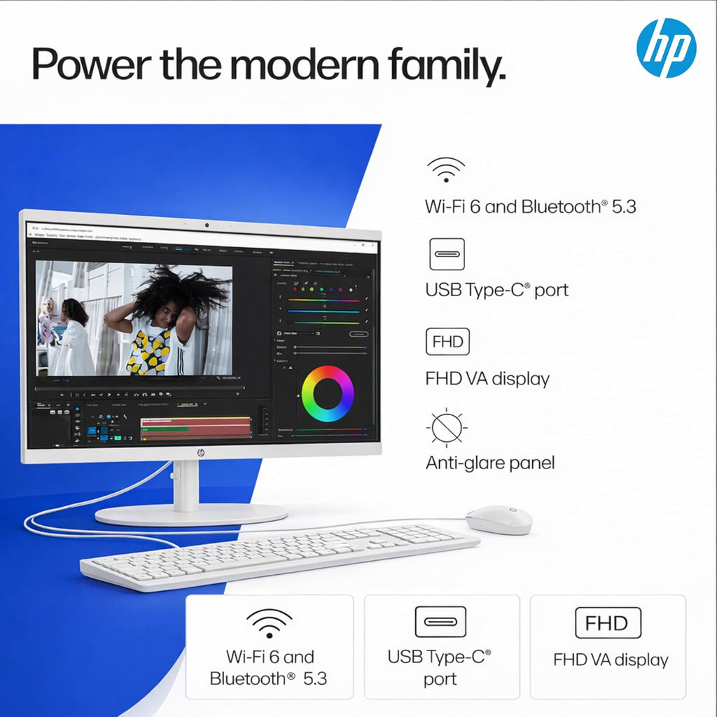 HP 22" FHD All-in-One Desktop Computer - Latest 13th Gen Intel Quad-Core - Office 365 for The Web - 8GB DDR5 RAM - 128GB UFS Storage - Wireless Earbuds - Keyboard and Mouse