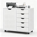 5-Drawer Wood Drawer Cabinet, Office Storage Cabinet with Adjustable Shelf & Wheels, Printer Stand for Home Office, White, 15.7" D x 30.7" W x 25.4" H
