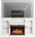 YESHOMY Glass Fireplace TV Stand for TVs up to 65 Inch, Media Entertainment Center with Storage, White Wash