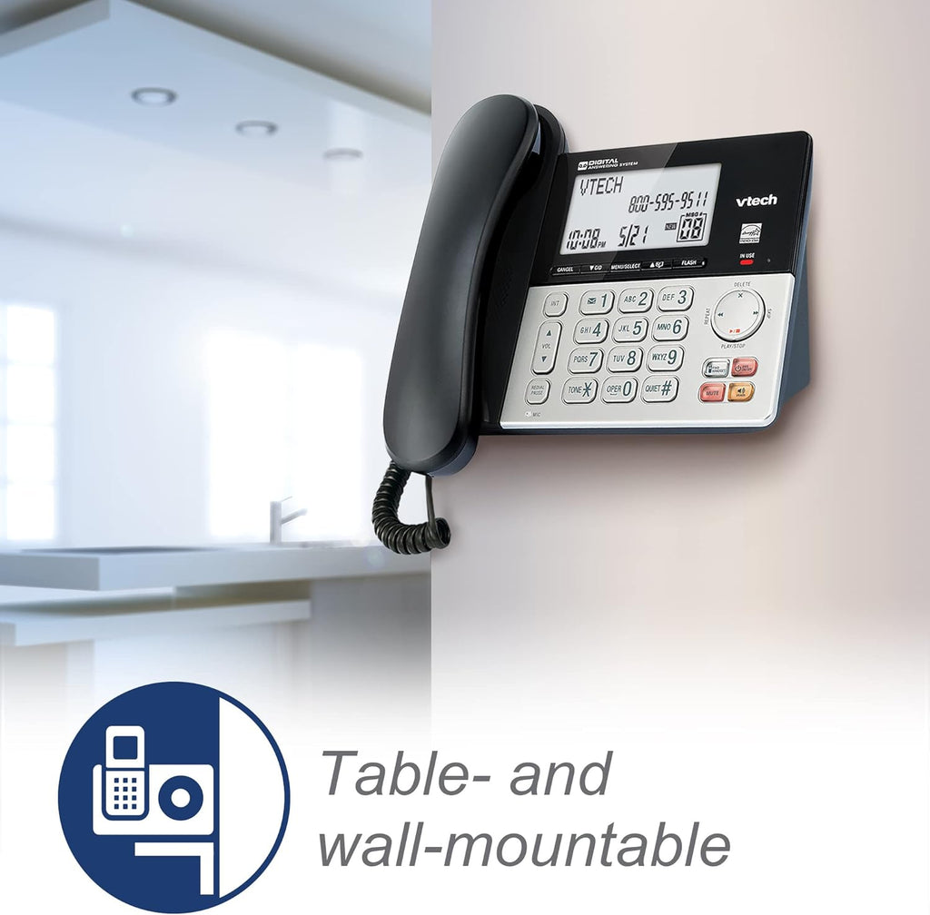 VTech VG208-2 DECT 6.0 Corded/Cordless Phone System with 2 Handsets, Digital Answering Machine, Call Blocking, Caller ID, Large Backlit Display