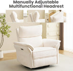 Oversized Power Recliner Chair Swivel Glider with Massage and Heat, Rocker Nursery Recliner for Adults with Adjustable Headrest, 26" Extra Wide Nursery Chair with Overstuffed Armrest,White