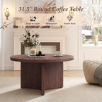 Luoxiao 31.5" Round Coffee Table Mid Century Modern Center Table for Living Room, Minimalist Circle Accent Table for Apartments, Study, Office, Space-Saving, Easy Assembly, Walnut