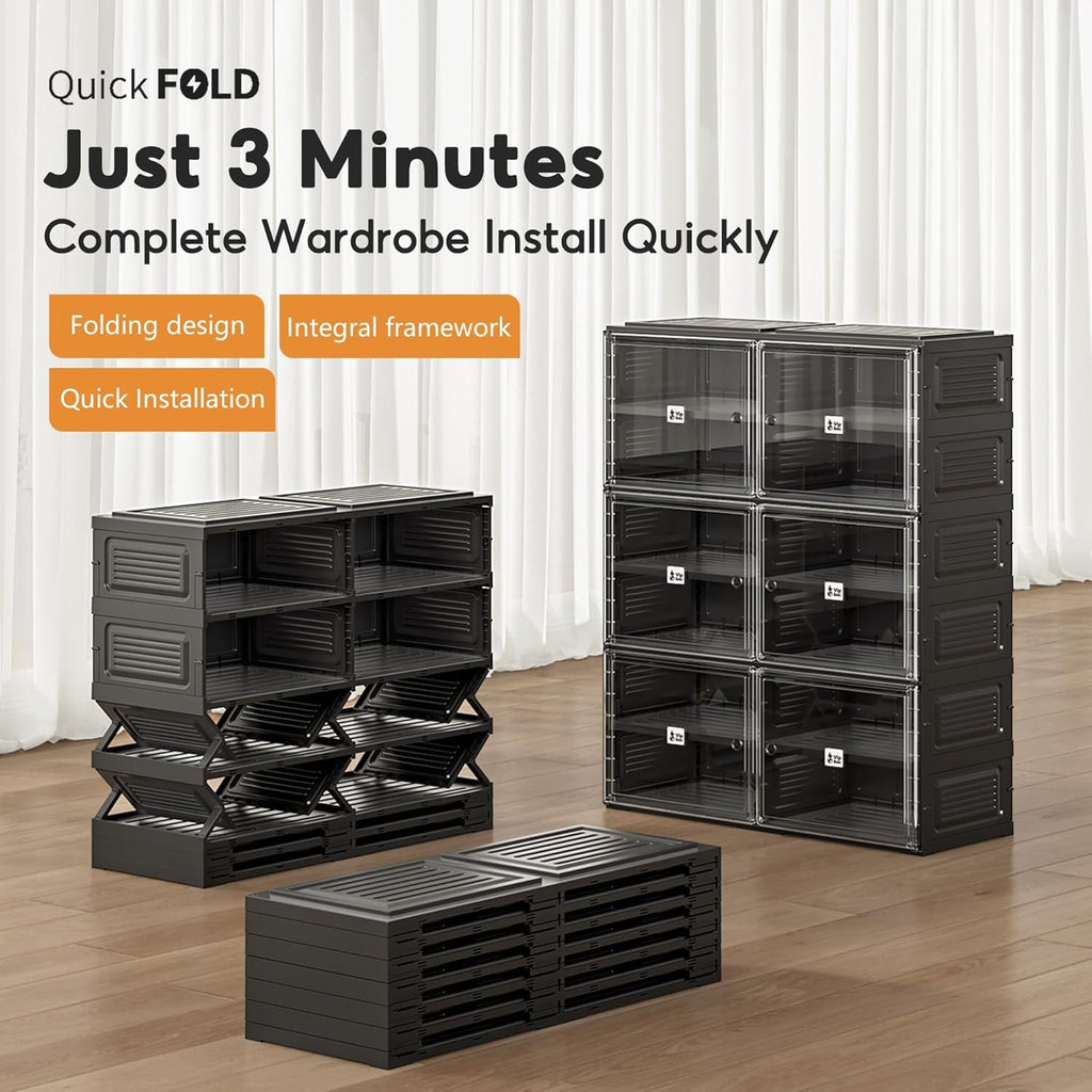 Shoe Rack Organizer Cabinet for Closet Entryway,Clear Shoe Storage Boxes Stackable Sneaker Storage with Door Easy Assembly Black Shoe Cabinet with Lids Large 10 Tiers 40 Pairs