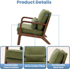 DUMOS Mid Century Accent Chair, Modern Living Room Chairs with Arms and Waist Cushion, Reading Chairs for Adults, Lounge Chair for Bedroom, Solid Wooden Frame, Classic Green