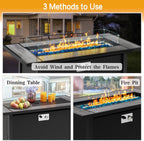 Meilocar 45in Fire Table  Propane Fire Pit with Glass Wind Guard and Rain Cover  Outdoor Firepit Table 50000 BTU 3-in-1 Fire Table for Patio/Yard/Balcony  Gray Tabletop