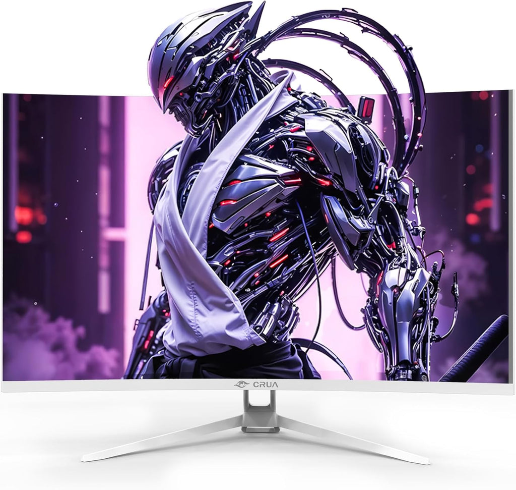 CRUA 32" Curved Gaming Monitor  144Hz/160Hz 4K UHD(3840 * 2160P) 1500R VA Screen  Supports AMD Freesync  120% sRGB  Built-in Speakers  RGB Lighting  Wall Mountable Installs(HDMI 2.1/DP 1.4)-White