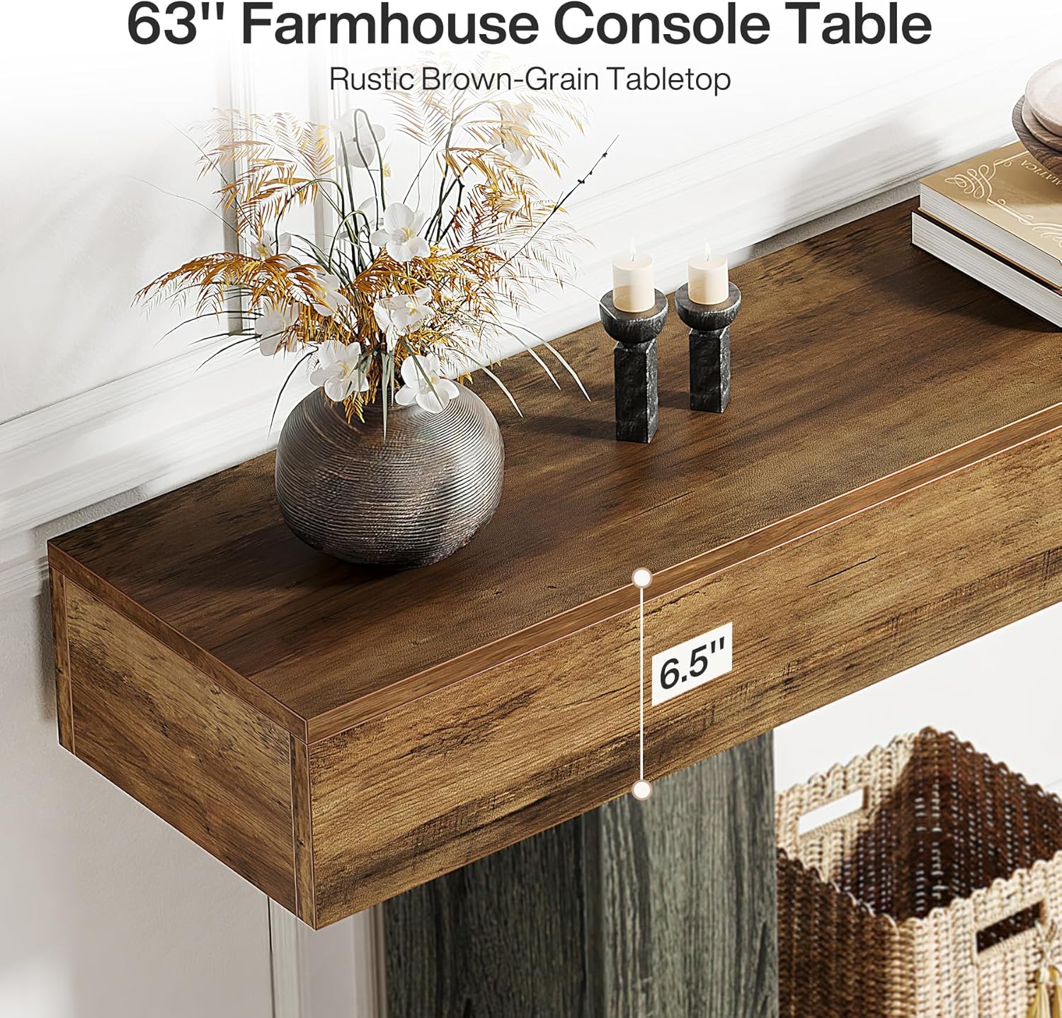 Tribesigns 63" Console Table, Farmhouse 2-Tier Entryway Table with U-Shaped Base, Narrow Long Wood Sofa Table Behind Couch Table for Living Room, Hallway, Foyer, Vintage Brown & Gray | Farmhouse, Entryway Table, Narrow, Long, Sofa Table, Behind Couch