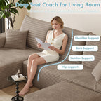 95" Cloud Sectional Couch with Ottoman,Modern U-Shaped Cloud Couch with Deep Seat,Comfy Corduroy 3-Seater Sofa,Memory Foam Sofa for Living Room,No Assembly (Camel,Left-Facing Chaise)