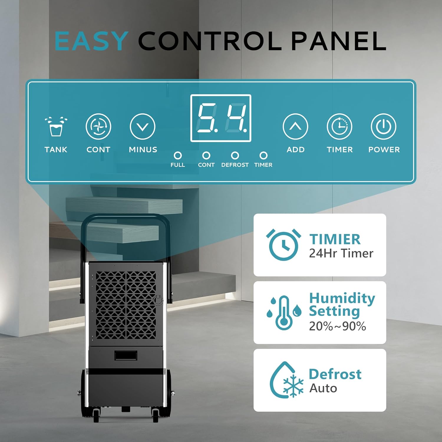 EUHOMY 160 Pints Commercial Dehumidifier for Basement,Large Dehumidifier for Basement With Drain Hose,Timer and 4 Wheels,Industrial Dehumidifiers for Flood Repair,Drying Basement,Warehouse and Factory