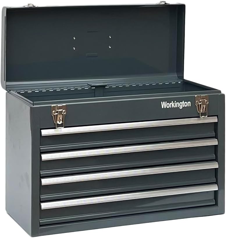 Workington Portable Metal Tool Chest with 4 Drawers, 20" 4-Drawer Tool Chest Cabinet with Ball Bearing Drawer Slides, Steel Tool Storage Box Organizer 4004 Gray