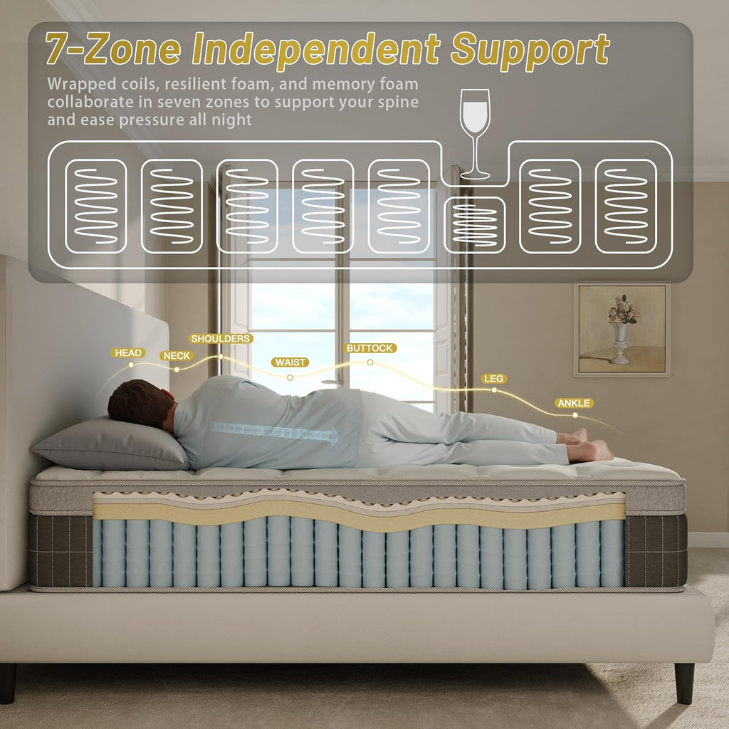 10″ King Hybrid Mattress – Soft & Supportive, Cooling Airflow Foam + Pocket Coils, Medium-Soft Comfort, Motion Isolation, CertiPUR-US, Fiberglass-Free