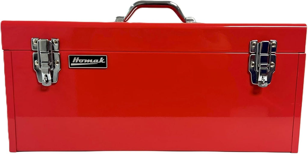 Homak 20" Portable Steel Heavy-duty Tool Box 18-Gauge with Metal Latches and Handle with removable tray, Red