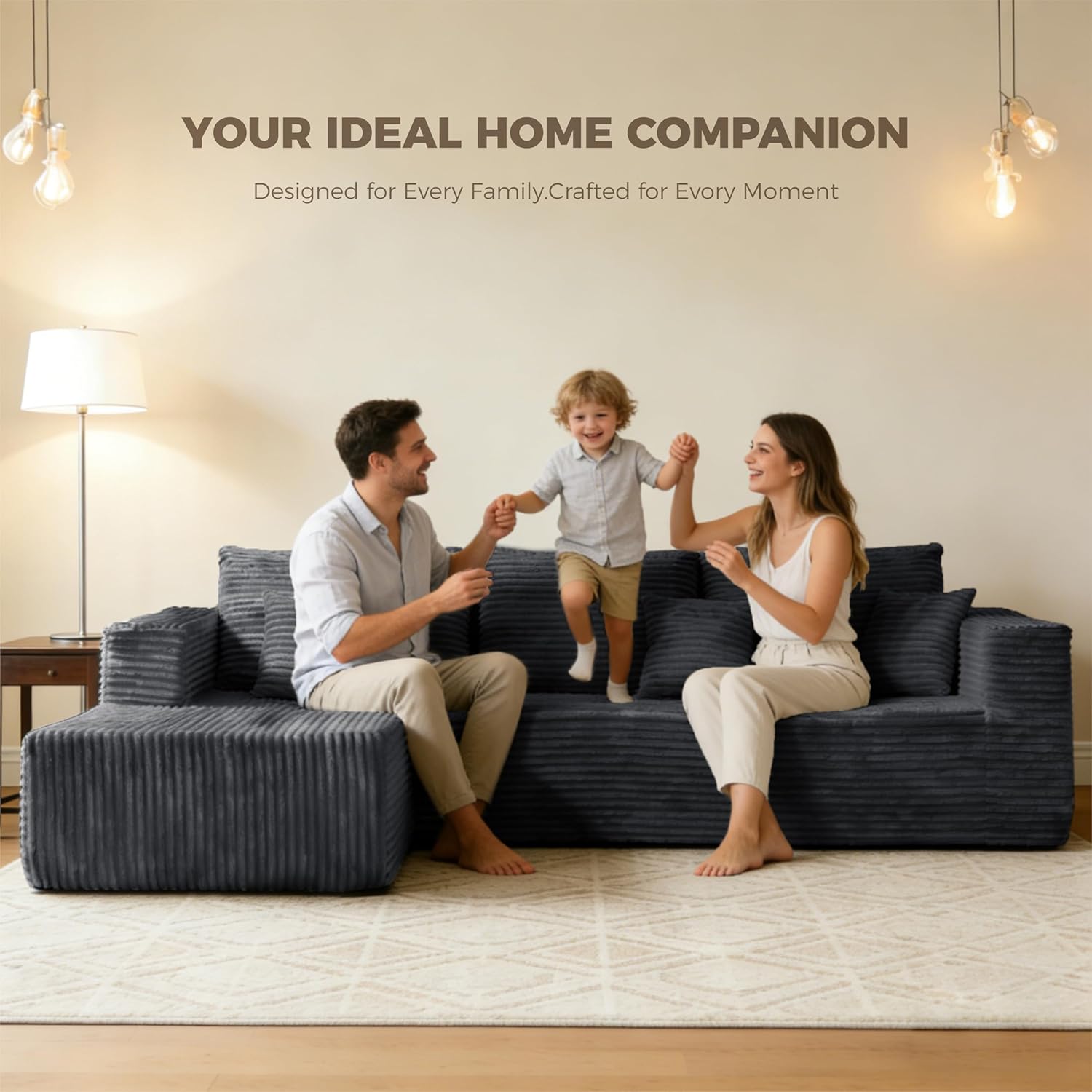 106" Corduroy Boneless Modular Sectional Sofa, Cloud-Louch Deep Seat Sofa with Left Chaise for Living Room & Bedroom（L-Shaped Left Hand Facing ）