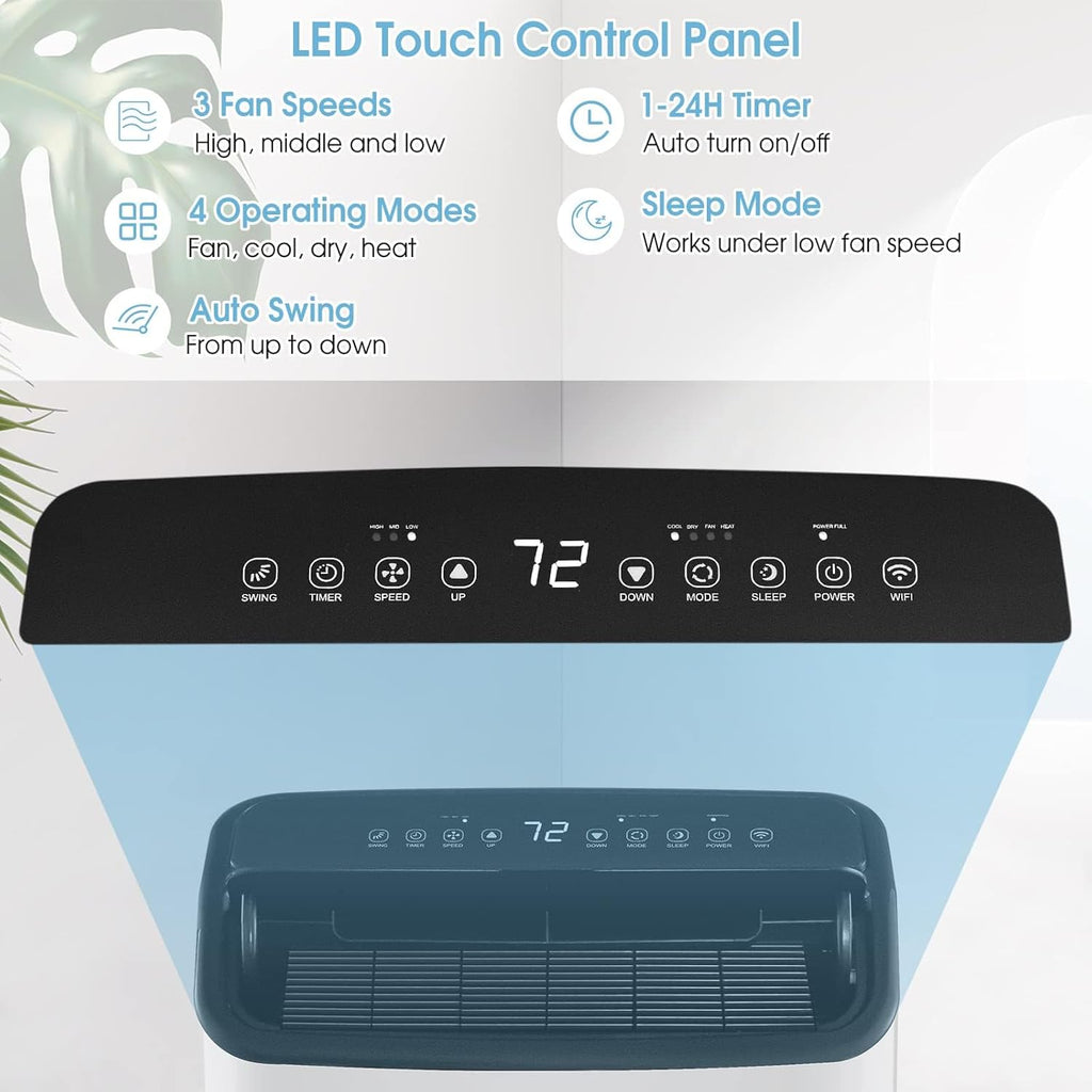 15000 BTU Portable Air Conditioner w/Heating, Dehumidifying, and Auto Swing Functions, APP/Remote Control, 24H Timer, with Window Installation Kit Included, Suitable for Spaces up to 800 Square Feet