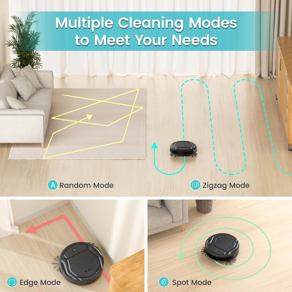 Lefant Robot Vacuum Cleaner, 120 Mins Runtime, Compact Design, Low Noise, Powerful Suction, Wi-Fi/App/Voice Control, Self-Charging, Scheduled Cleaning, Ideal for Pet Hair and Hard Floors, M210 Black