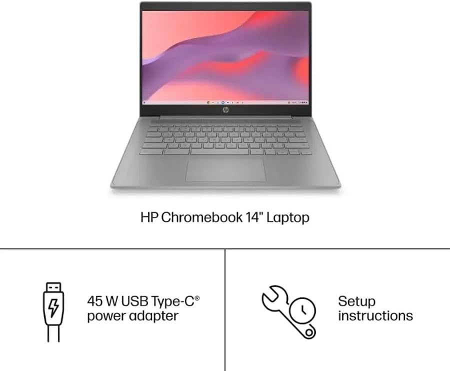HP Chromebook 14 Home and Student Laptop 14" HD Antiglare Intel Celeron N4500 4GB RAM 64GB Storage Type-C Wi-Fi6 Long Battery Life Fast Charging ICP Hub