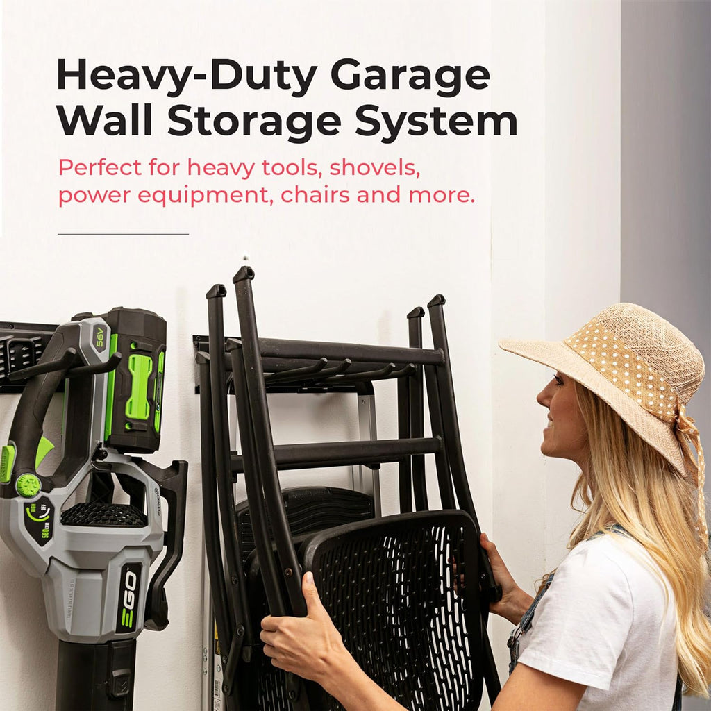 TIDYME Garage Tool Organizer Wall Mount - 96 inches - Sturdy Storage Rack with Adjustable Hooks, Anti-Rust - Easy Installation, 600lbs Capacity - Garden Tool Organizer (06 Racks & 12 Hooks)