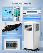 10,000 BTU Portable Air Conditioners - Cools 450 Sq.Ft, 3-in-1 Portable AC with Remote Control/Sleep Mode/24H Timer, AC Unit for Bedroom, Dorms, Apartment, Window Kit Included