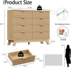 Fluted Dresser for Bedroom with 8 Drawers, 48" Wide Modern Chest of Drawers with Metal Handle, Wooden Dresser TV Stand, Wood Closet Clothes Storage Organizer for Living Room, Hallway, Natural Oak