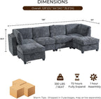 128" Oversized Modular 6 Seater Sofa with Removable Covers and Storage, Convertible U, L-Shaped and Sleeper Sectional, Modern Sectional Couch with Movable Ottoman for Living Room, Apartment, Gray